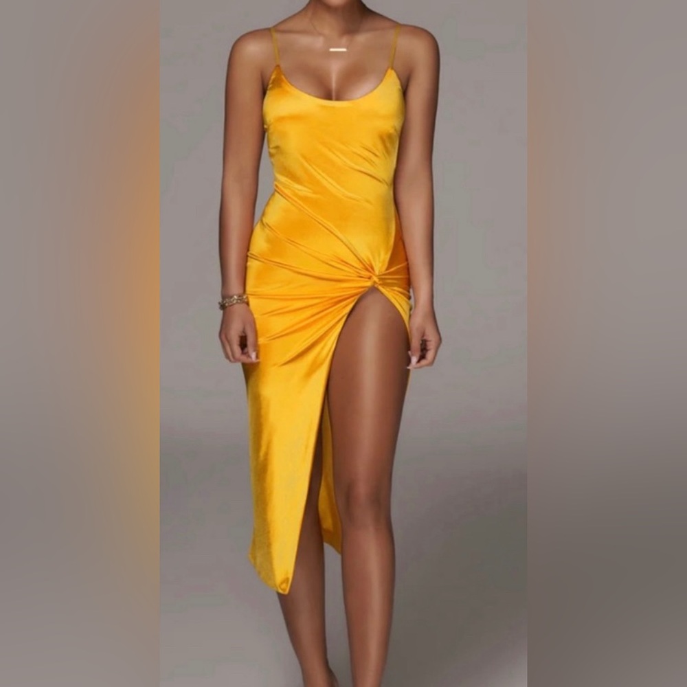 NWT JLUXLABEL sold out yellow satin Aldis dress, size S and M available. - Picture 1 of 13